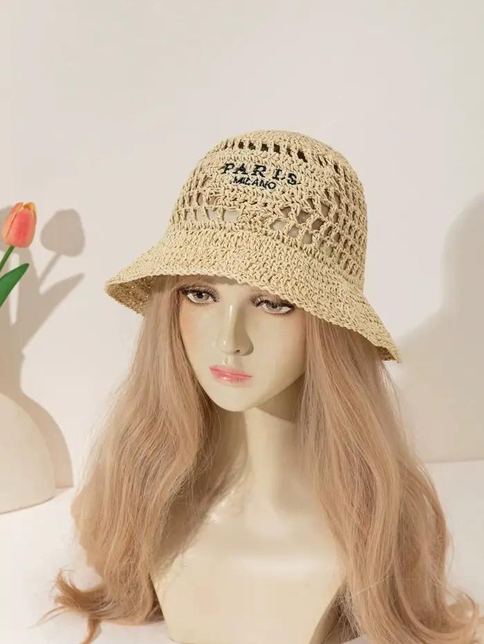 Chapeau de paille fait main au crochet pour femme