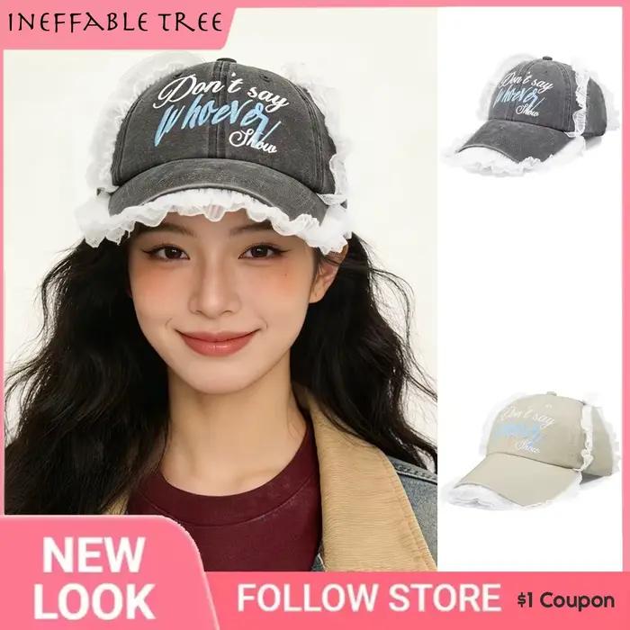 Casquette de baseball vintage américaine brodée avec lettres et dentelle lavée pour femme – Printemps-Été – Style urbain polyvalent
