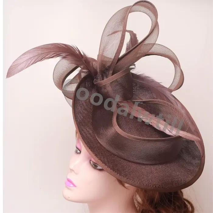 Camel Fascinator chapeau femmes voiles Derby église casque dames Cocktail fête pilulier casquette mariée mariage