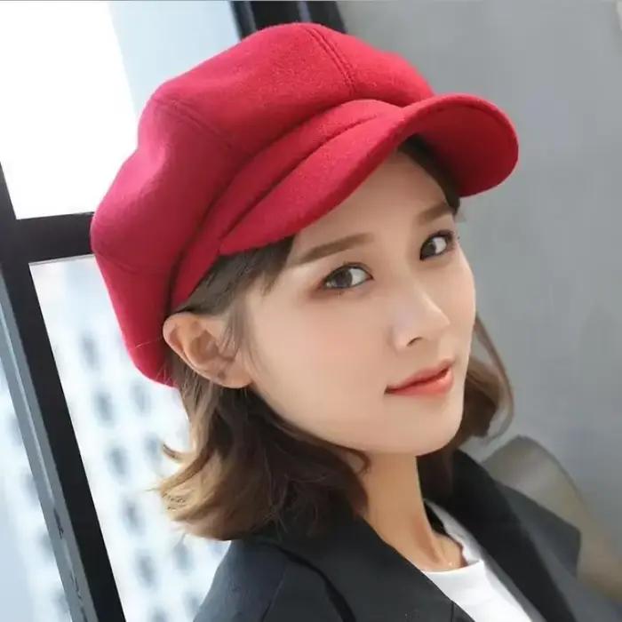 Automne hiver chapeaux pour femmes solide plaine octogonale casquette de gavroche hommes dames décontracté laine chapeau