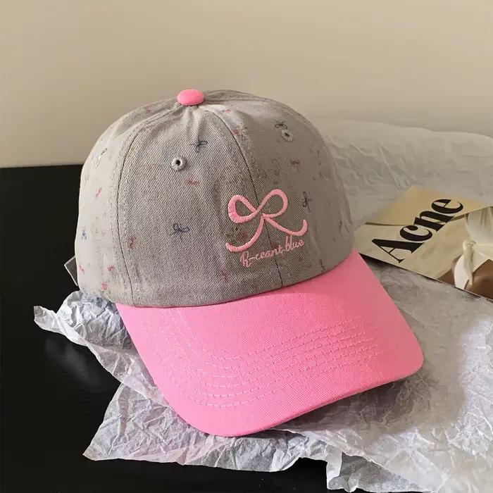 Casquette de baseball rose brodée avec nœud pour femme