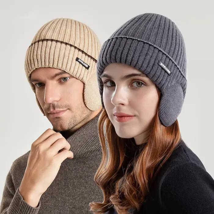 Bonnet en tricot épais en polaire pour homme et femme