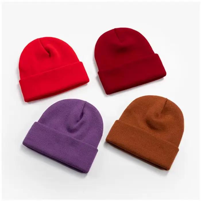 Noir blanc bleu Beige rose rouge vert tricot chapeau pour garçons filles automne hiver chaud Skullies Beanie adulte enfants chapeaux et casquettes