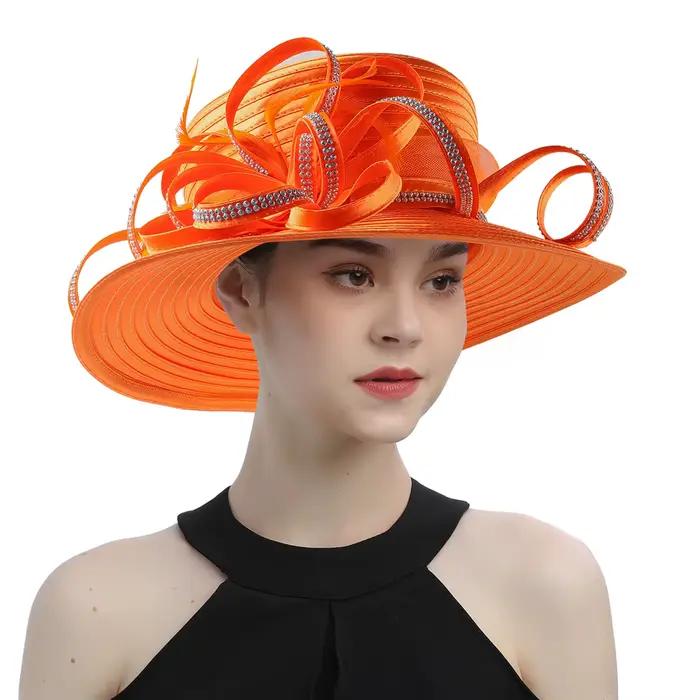 Nouveau chapeau d'église en tissu de Satin Orange