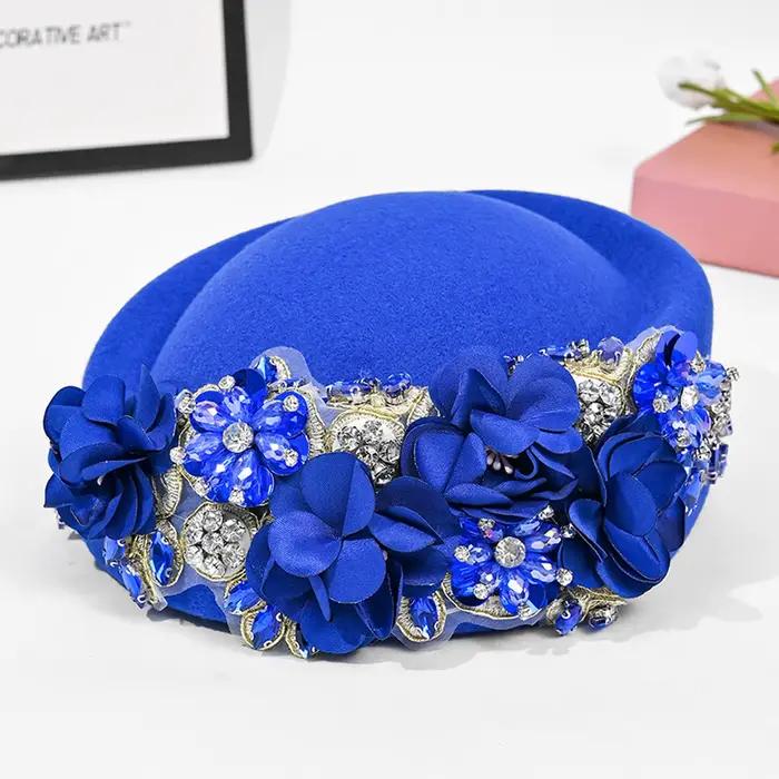 Élégant Vintage doux pilulier chapeau fleurs strass décor thé fête Fedoras