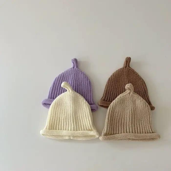 Mignon Style coréen bébé tricot casquette couleur unie épais
