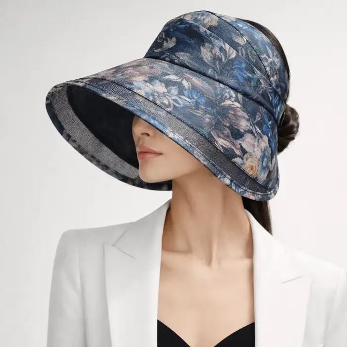 Chapeau de pêcheur anti-UV réglable à visière ouverte en polyester respirant