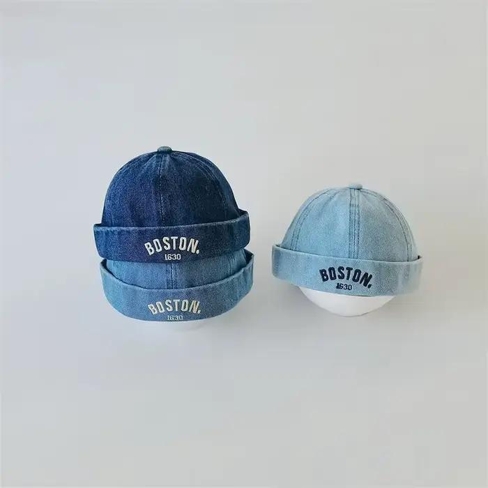 Chapeau sans bord en denim brodé de lettres vintage pour bébés garçons et filles, pare-soleil, casquette melon, printemps et été, occassions spéciales, bébés de 13 à 24 mois