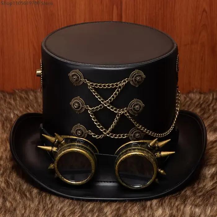 Chapeau haut de forme victorien steampunk 2026 avec lunettes