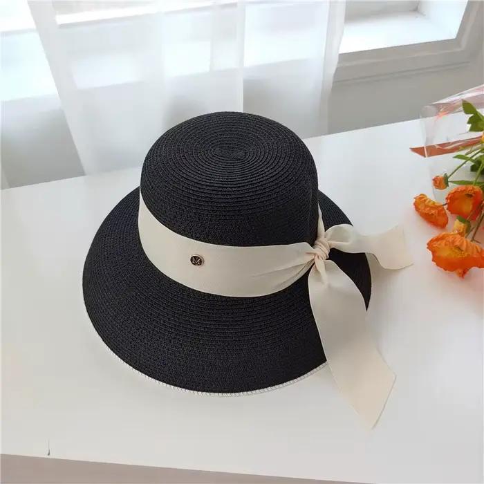 Chapeau de paille français rétro avec nœud pour femme