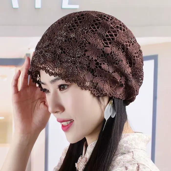 Chapeau en dentelle ajouré respirant Skullies à fleurs décontracté bonnet et béret pour femmes printemps été occassions décontractées style sport polyesters