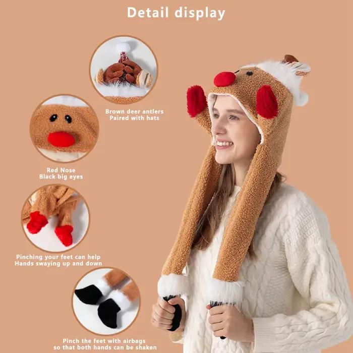 Chapeau de renne en peluche mignon avec oreilles sautantes