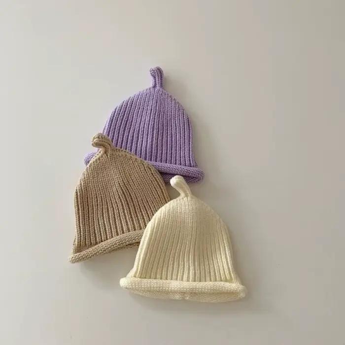 Mignon Style coréen bébé tricot casquette couleur unie épais
