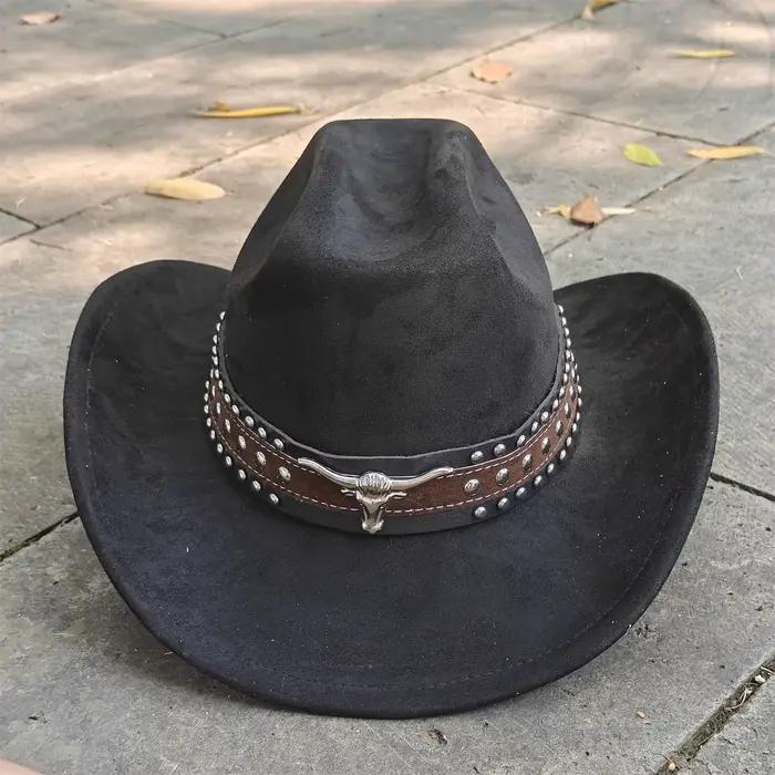 Chapeau Fedora de Cowboy occidental en daim et cuir rétro pour hommes et femmes