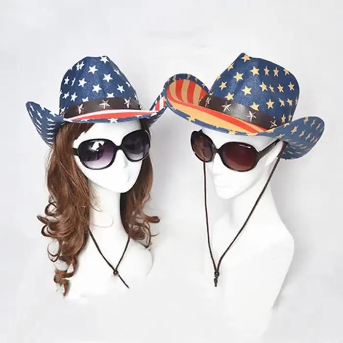 Chapeaux de Cowboy drapeau américain classique d'été pour hommes à large bord USA Cowgirl Chapeau Homme Casquette