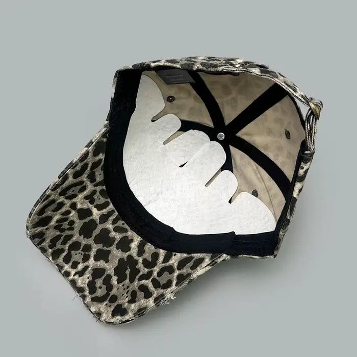 Nouvelle casquette de baseball rétro pour femmes avec imprimé léopard et broderie, style déchiré, protection solaire, polyvalente pour toutes les saisons et occasions externes