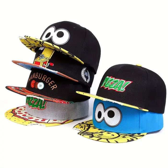 Eye PIZZA Chapeau hip hop brodé à bord plat de dessin animé