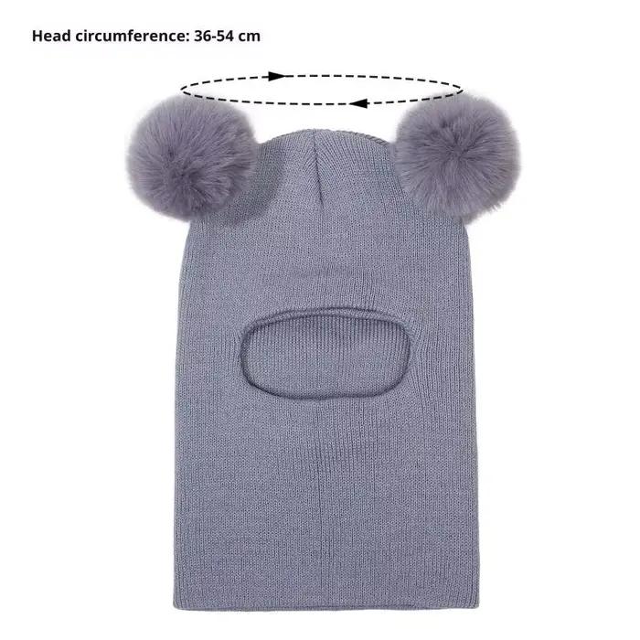 1 pièces Juniors Double Pom Poms combiné chapeau écharpe mignon cagoule chapeaux garçons filles saison froide laine casquette de balle
