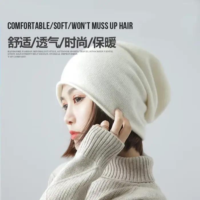 Bonnet ample en cachemire 35% pour femmes, tricoté doux et chaud, style sport, pour grands crânes, usage quotidien, automne, hiver, printemps