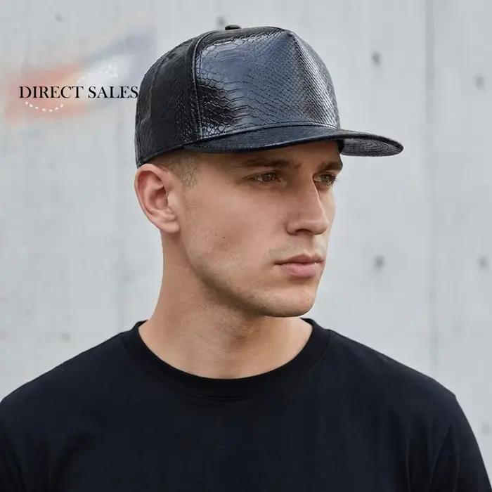 Casquette de baseball ajustable en cuir PU à visière plate