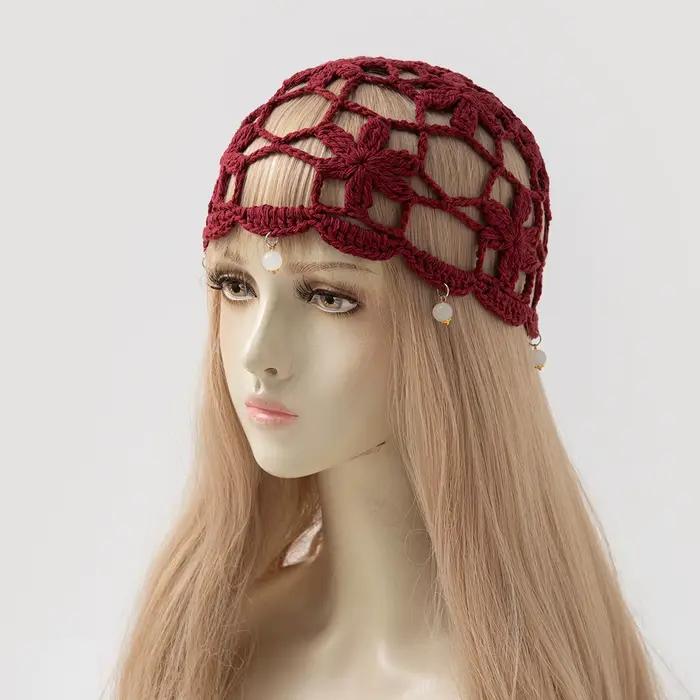 Bonnet tricoté ajouré style bohème pour femme