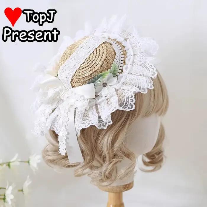 Lolita dentelle chapeau de paille fleur élégant