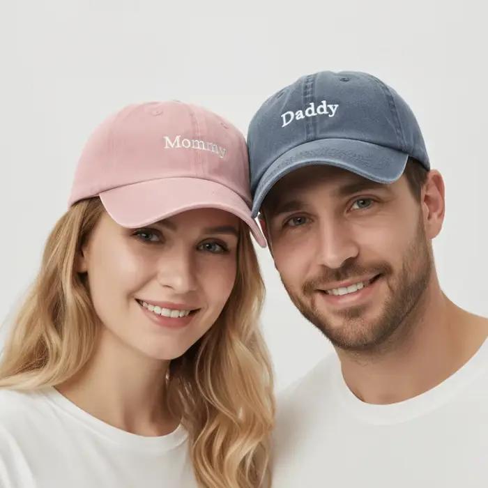 Casquette de baseball vintage brodée « Papa & Maman » en coton réglable