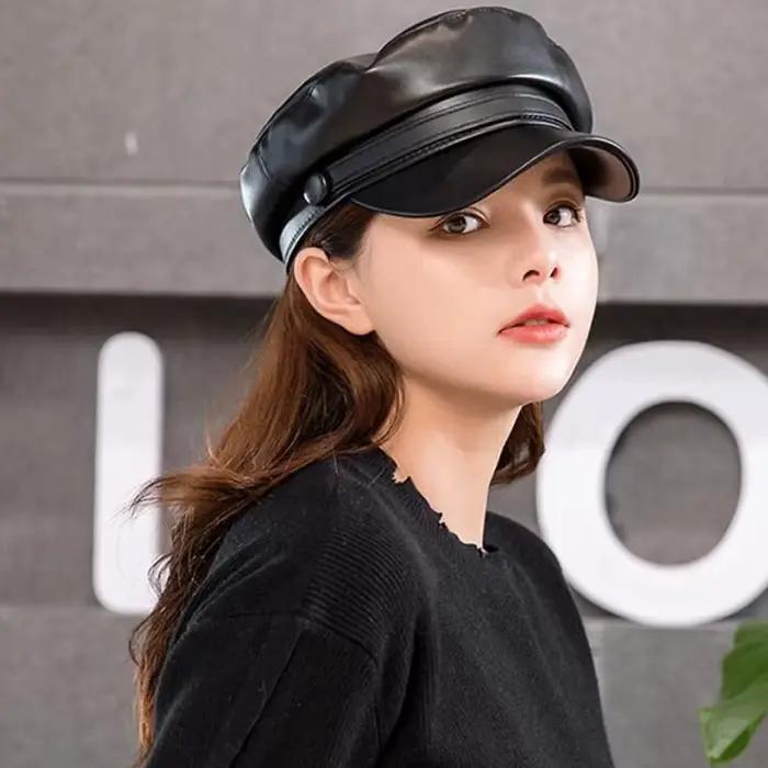 Casquettes militaires unisexes en cuir PU