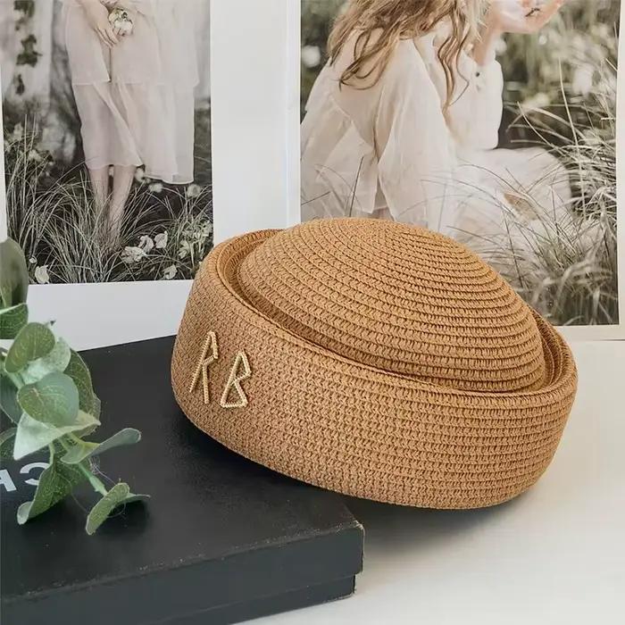 Chapeau de soleil rétro artistique en paille de papier pour femme