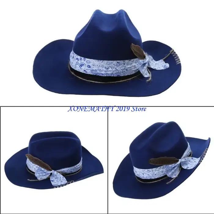 Chapeau Cowboy à sangle en plumes F42F