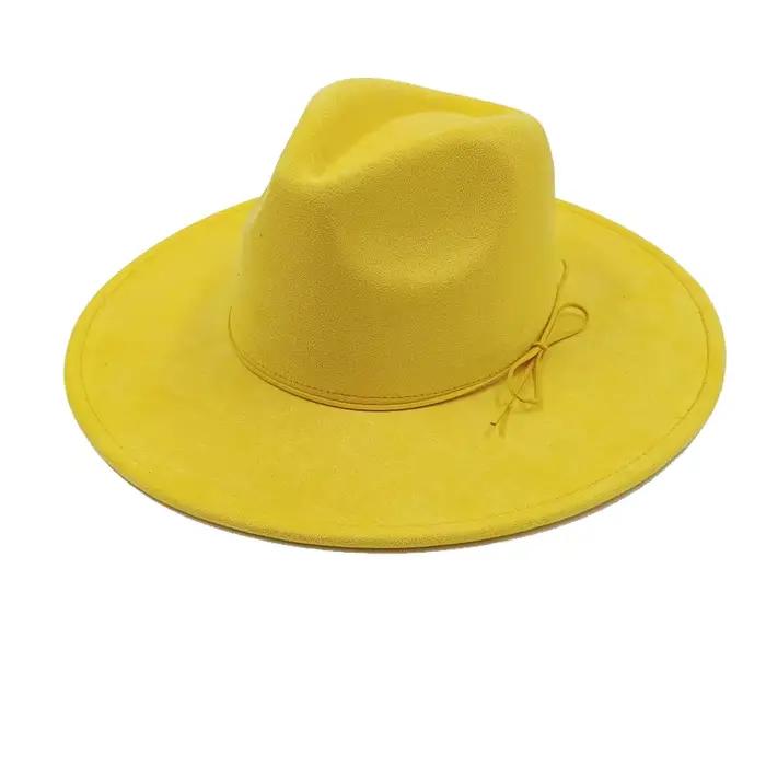 Chapeau haut-de-forme en daim à bord plat rond de 9.5cm pour femmes et hommes