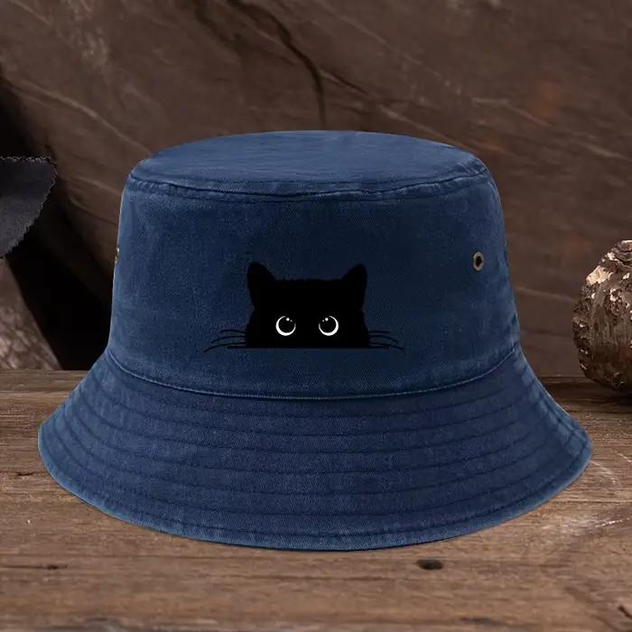 Chapeau de pêcheur à motif imprimé chat noir