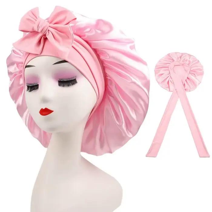 Bonnet de nuit en soie réglable avec bande à nouer pour femmes et hommes