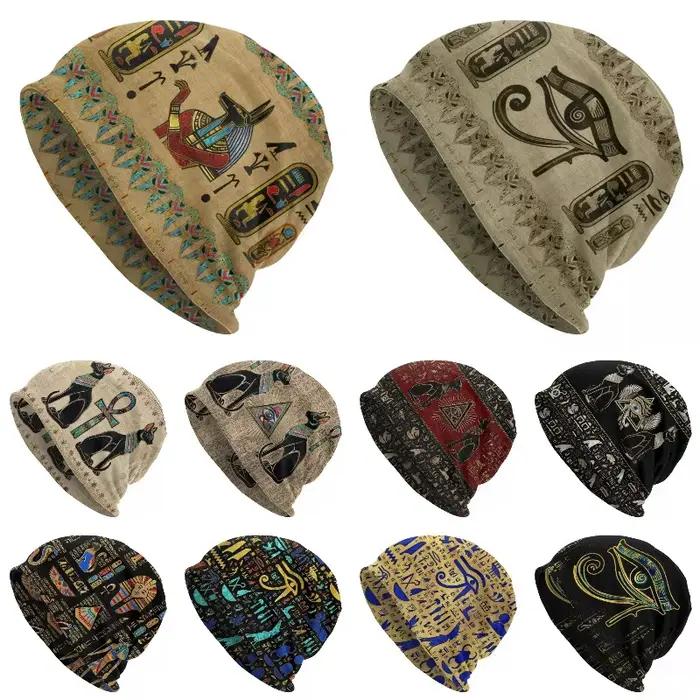 Egyptien Anubis Bonnet chapeaux tricoté chapeau hommes femmes automne hiver chaud ethnique ancien egypte hiéroglyphes Skullies bonnets casquettes