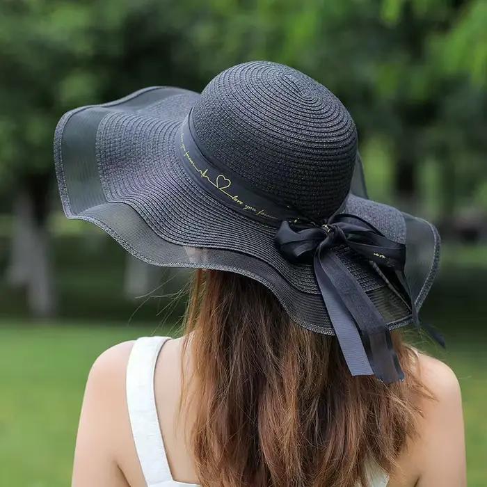 Nouveau chapeau de paille de plage pour les femmes en été Style coréen grand bord Protection solaire