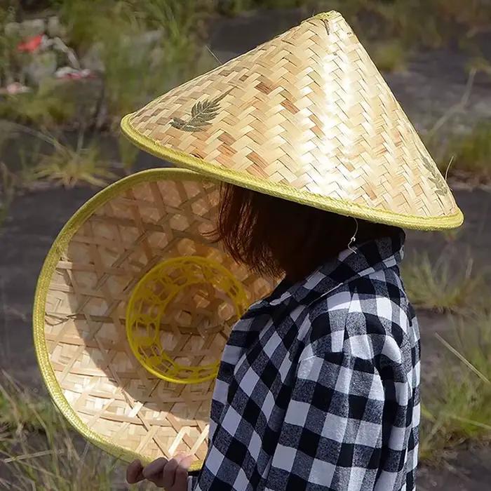 Chapeau rétro chinois en bambou et rotin