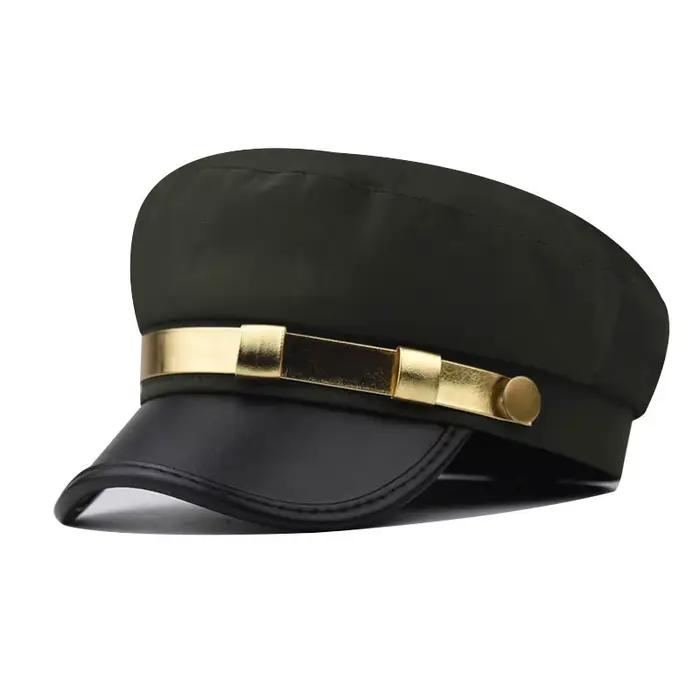 Chapeau haut-de-forme plat en cuir à bords dorés pour hommes et femmes
