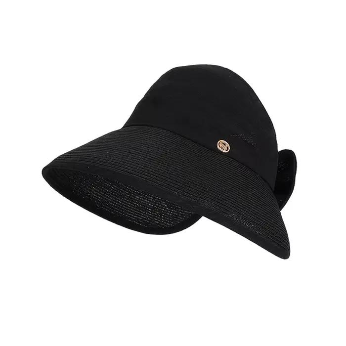 Chapeau de soleil à large bord en paille tressée pour femme