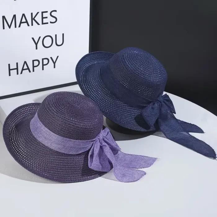 Chapeau de soleil vintage tendance avec nœud - Fedora en paille pliable pour femme - Idéal pour les voyages en plein air et la plage - Protection solaire