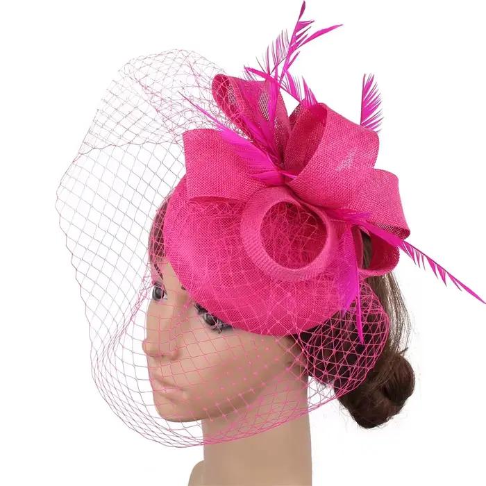 Chapeau de mariée en plumes roses pour mariage cocktail soirée chic occasion spéciale femmes elegant multicolore personnalisable