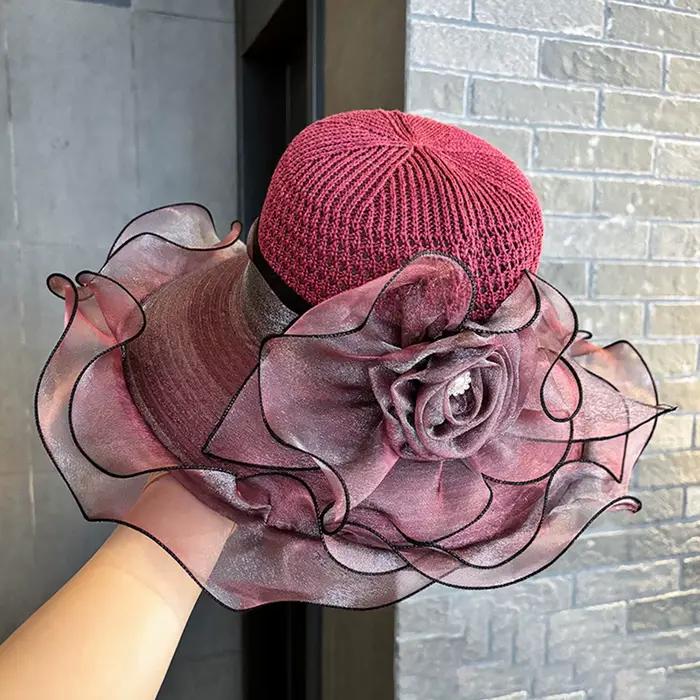 Chapeaux d'église élégants à volants en Organza à large bord pour femmes]