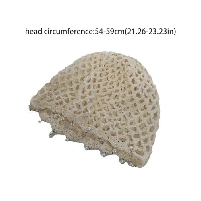 Chapeau en crochet ajouré mignon et élégant avec perles et pompons