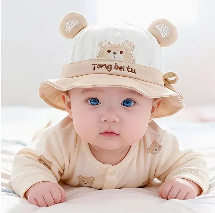 Chapeau de pêcheur brodé avec dessin animé pour bébé