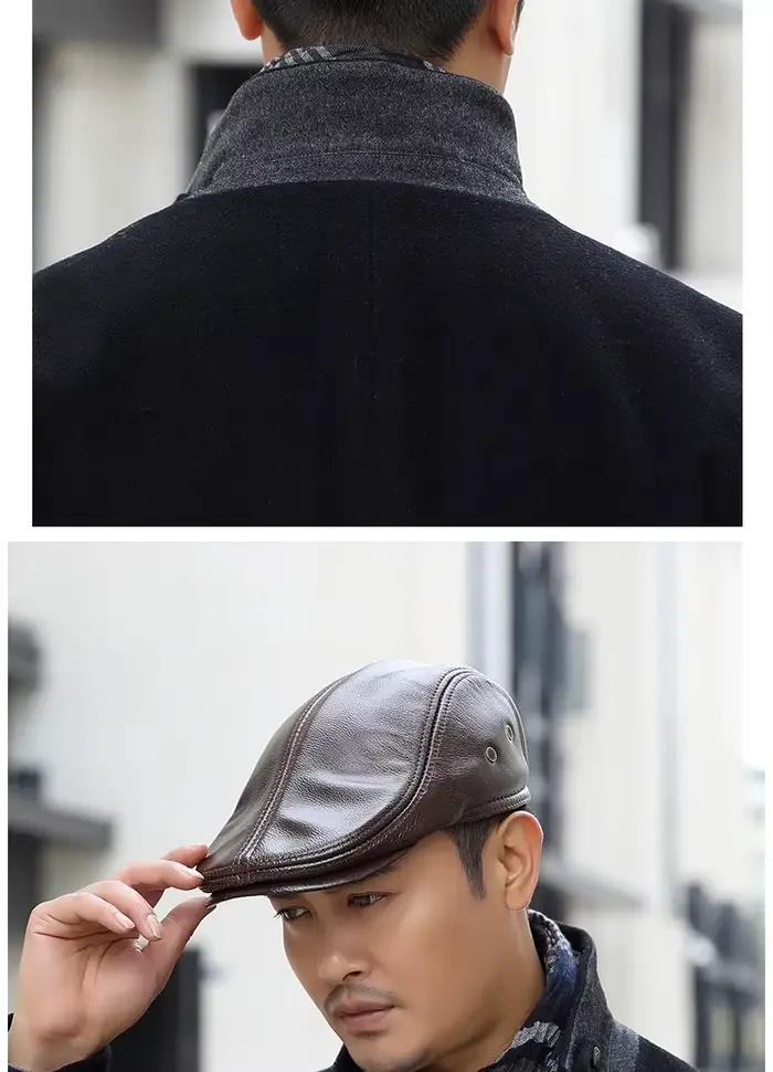 Béret en cuir véritable pour hommes