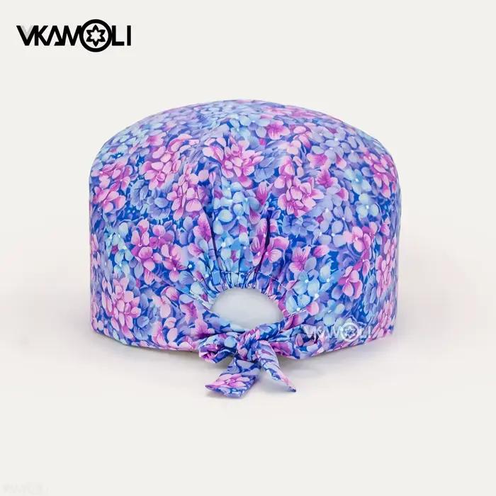 Belle fleur violette imprimé chapeau chirurgical 100% coton gommage casquette médical dentisterie médecins