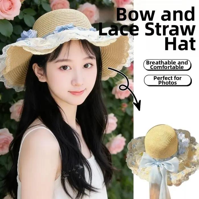Chapeau de paille pour femme à motif floral