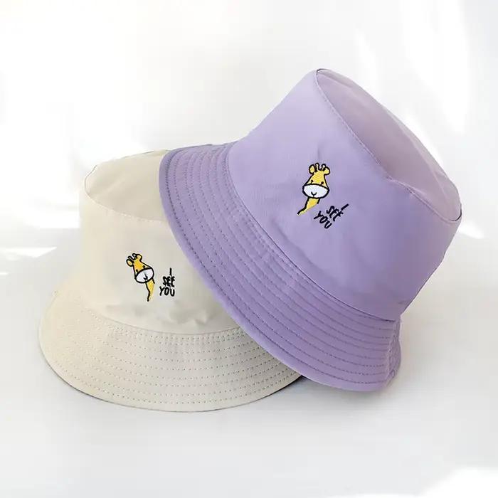 Chapeau de pêcheur polyvalent avec broderie d'animaux de dessin animé japonais mignon
