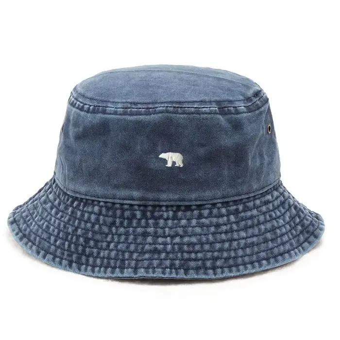 Casquette Bob en Coton Lavé Brodé Ours Polaire Personnalisable pour Hommes et Femmes – Protection Solaire Vintage Réglable pour Extérieur et Plage