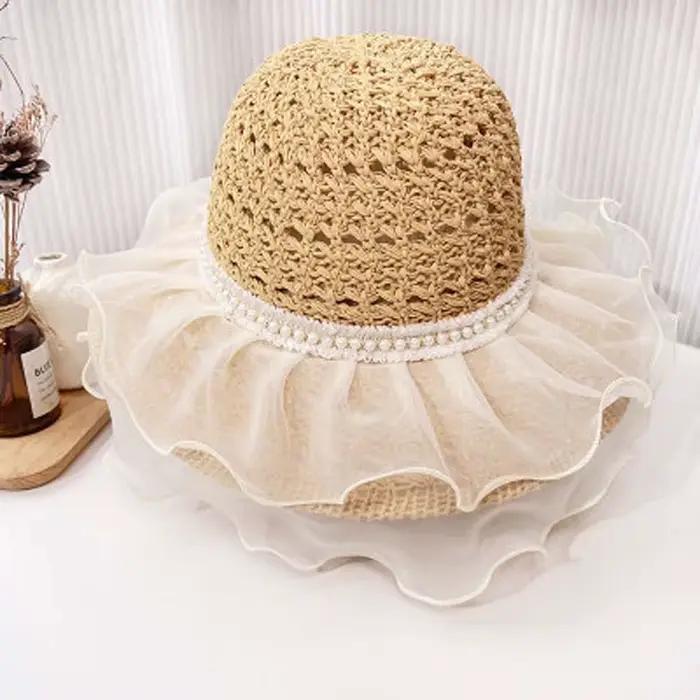 Chapeau de plage tressé en polyester kaki
