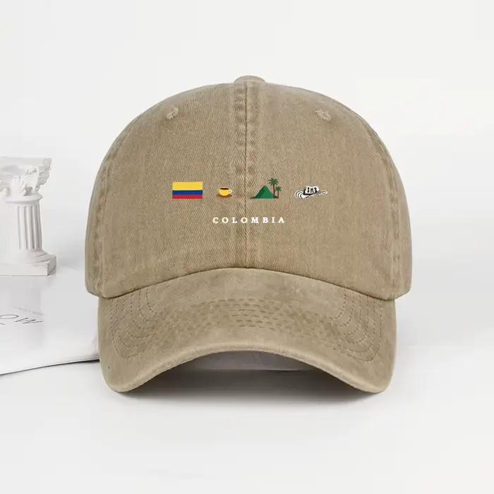 Casquette de baseball délavée avec imprimé montagne et drapeau colombien – Chapeau de soleil léger et réglable pour les